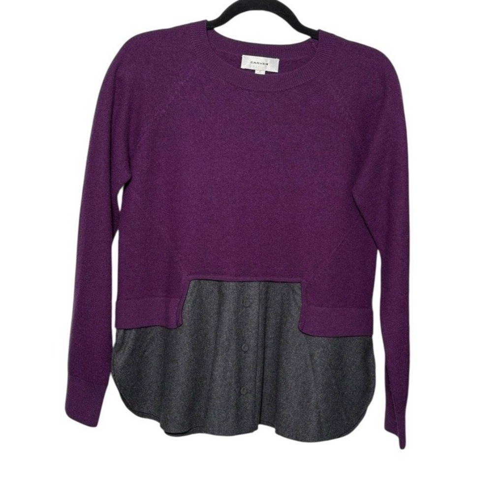 Carven Purple Gray Wool Sweater Women‎ Size Medium Buttons